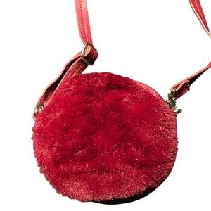 Burgundy Round Fuzzy Mini Crossbody Bag